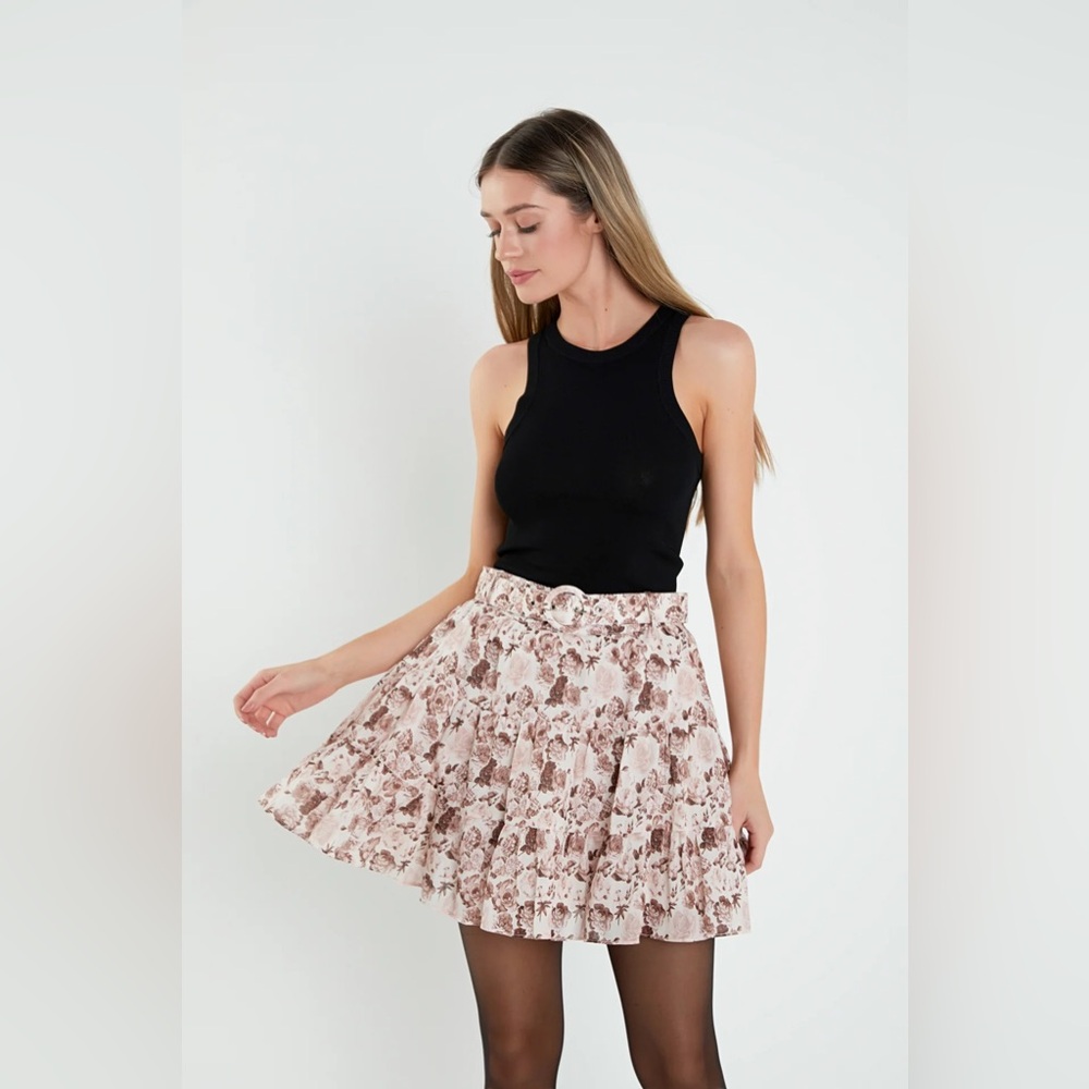 NWOT Anthropologie English factory Floral linen ruffle Skirt earth tone no belt!